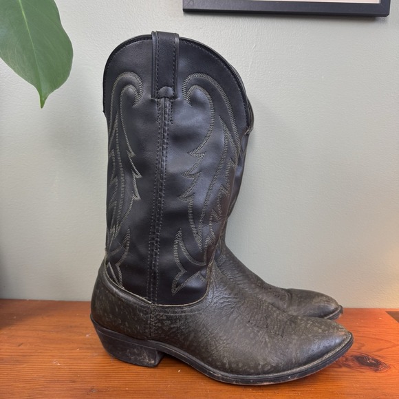 Laredo Mens Black Leather Cowboy‎ Boot LEA VAMP FOX Embroidered Sz 12